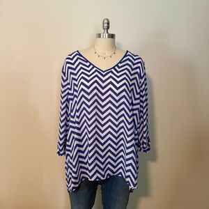 Blue and White Chevron 3/4 Sleeve Blouse
